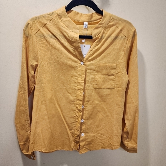 dayou Tops - DAYOU women's Yellow Mustard Button Down Shirt size M NWT